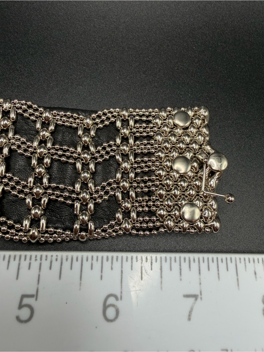 Sergio Gutierrez Liquid Metal leather wide cuff bracelet #C312 silver black - Picture 4 of 11